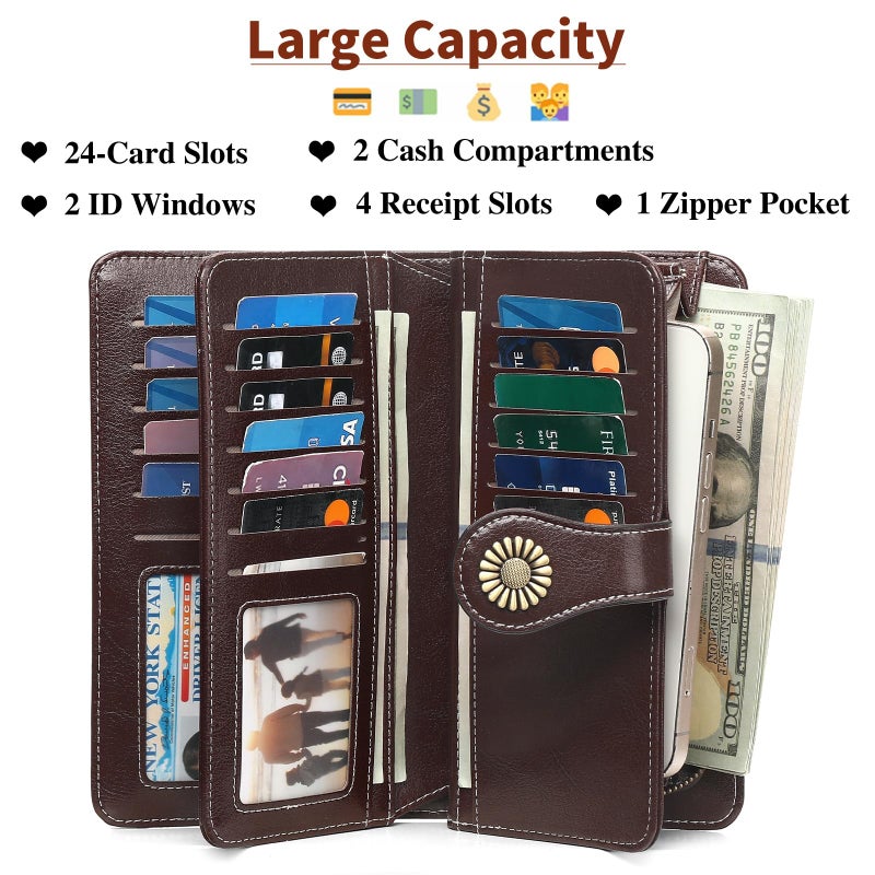SENDEFN Wallets for Women Leather Credit Card Holder with RFID Blocking Large Capacity Wristlet - Image 3